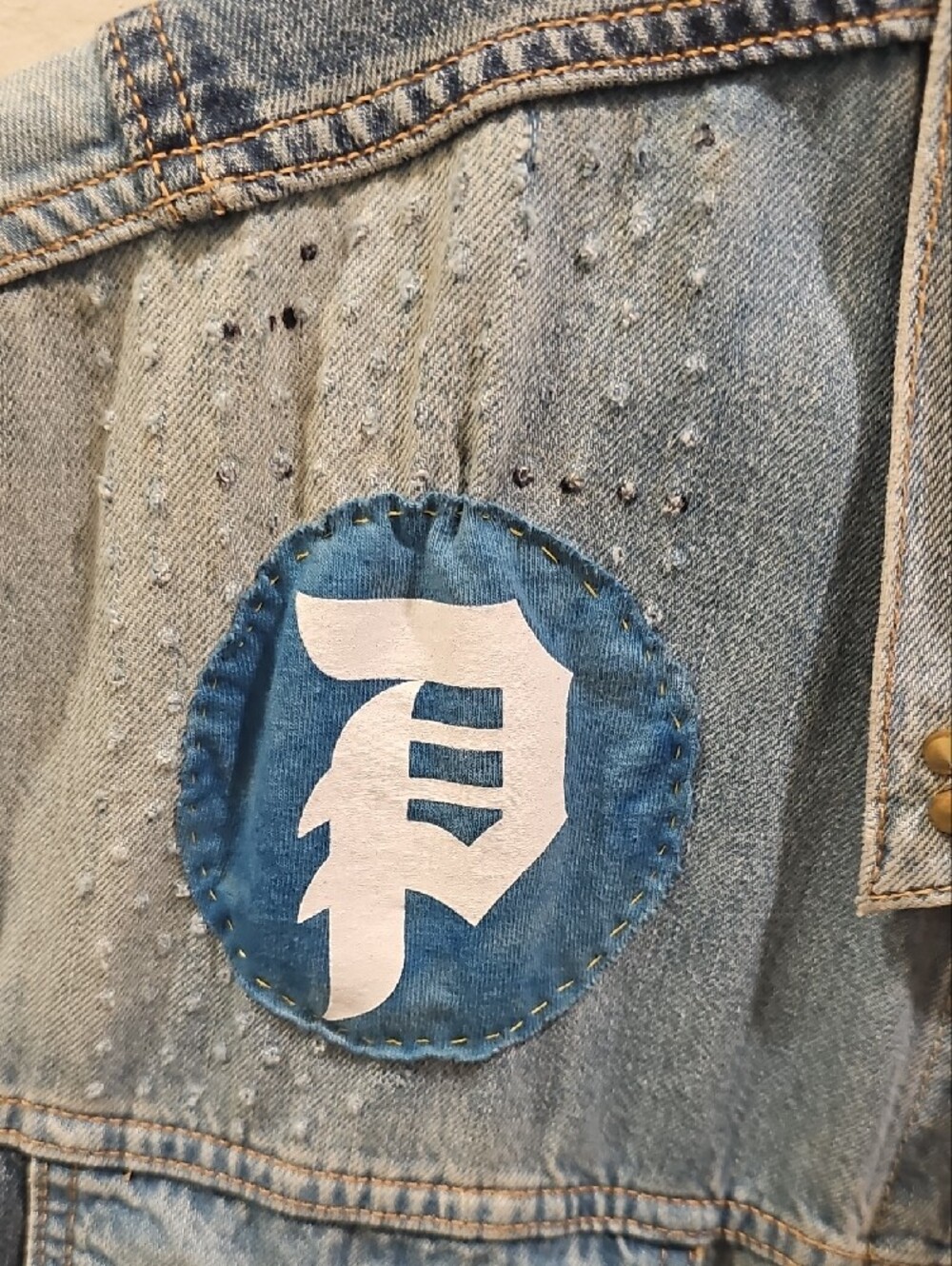 Light Blue Denim Vest with Patches -DBZ Men's Sleeveless Jacket - Picture 4 of 8